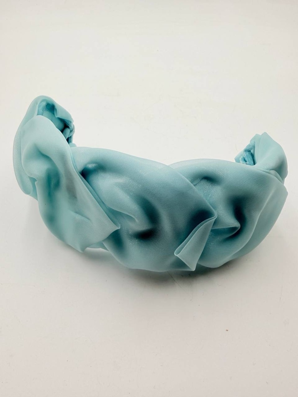 Vintage Blue Satin Ruffle Headband Padded Statement Hair Accessory 80s 90s